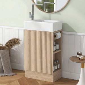 18.6-Inch Bathroom Vanity with Sink Bathroom Vanity Cabinet with Two-tier Shelf Left or Right Orientation Black - 1 of 4