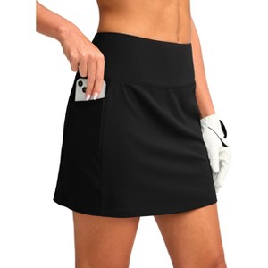 FIONECA Women's Golf Skirts Skort 4 Side Pockets High Waisted Stretchy Tennis Skirt with Short Athletic Casual - 1 of 4