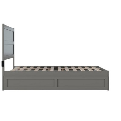Gray Full Platform Bed with Trundle and Charging Station