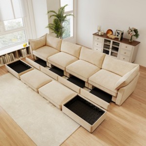 Modular Chenille Sectional Sofa with Under-Seat Storage Drawers and 2 Ottomans, U-Shaped Oversized 4-Seat Sofa for Living Room–The Pop Home - 1 of 4
