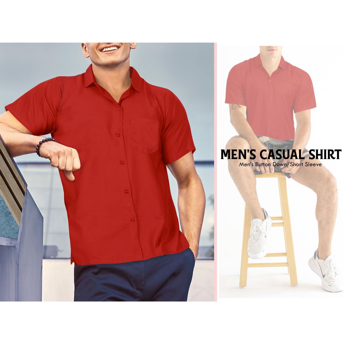 HAPPY BAY Men's Short Sleeve Button Down Casual Collar Camp Summer Beach Shirts Business Dress Shirts Vacation Solid Shirts with Pocket 7XL Red Solid - thumbnail 9