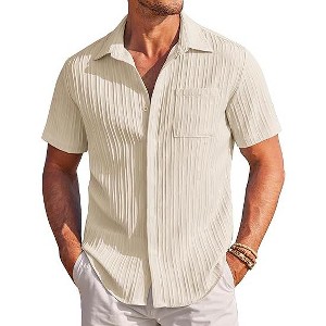 COOFANDY Mens Casual Shirts Short Sleeve Button Down Shirts Fashion Textured Summer Beach Shirt - 1 of 4