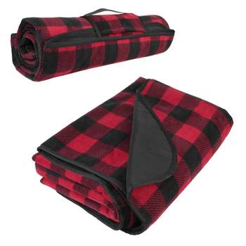 Tirrinia Outdoors Waterproof Throw Blanket, 51"x 59" Lightweight Fleece Stadium Windproof Mat for Boat, Traveling, Camping, Football - Red-Black Plaid