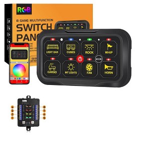 Itopfox RGB Bluetooth 8 Gang Switch Panel with Toggle, Momentary & Pulsed Modes for Truck UTV Offroad Boat Light Controller Waterproof & Customizable - 1 of 4