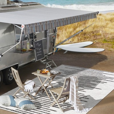 Ivory & Black Striped Synthetic 4' x 6' Easy-Care Area Rug