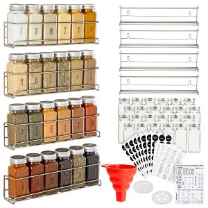 Talented Kitchen 4 Stainless Steel Spice Racks Wall Mount Organizer for Cabinet Door w/ 24 Empty 4oz Glass Jars, 269 Clear Seasoning Labels, 2 Styles - 1 of 4