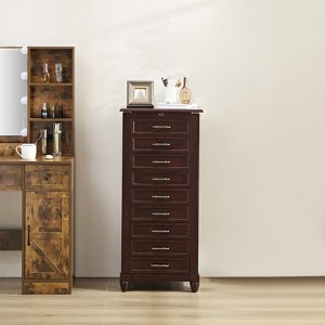 Stufurhome Locking Jewelry Armoire with 9 Drawer, Flip Top Mirror, 2 Side Doors, Wooden Jewelry Storage Cabinet Large Capacity, Espresso - 1 of 4