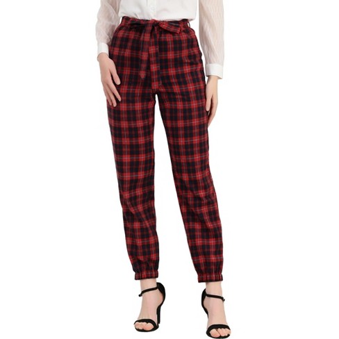 Allegra K Women's Plaid Elastic Waist Casual Work Office Long