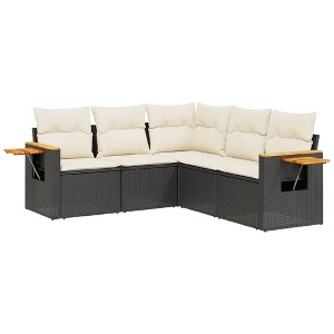 vidaXL 5 Piece Patio Sofa Set with Cushions - Black and Cream Without Table - 1 of 4
