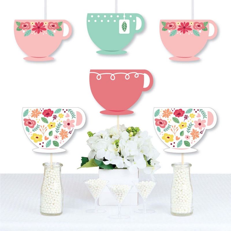 Big Dot of Happiness Floral Let's Par-Tea - Tea Cup Decorations DIY Garden Tea Party Essentials - Set of 20, 1 of 6