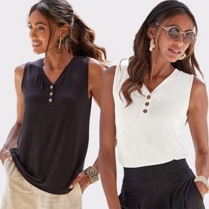 Women's 2 Pack Sleeveless Button Detail Tops - LASCANA : Target