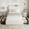 Bed Frame with Storage Headboard, Kids Bed Frame with 2 Drawers, Boucle Upholstered Platform Bed with Bookcase - 2 of 4
