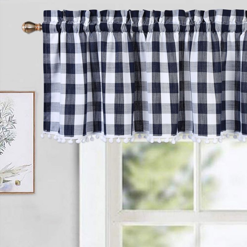 Buffalo Check Pom Pom Small Valance Curtains for Kitchen Windows, 1 of 7