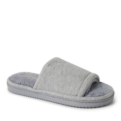 Dearfoams Womens Demi Rib Knit Fuzzy Slide House Slipper