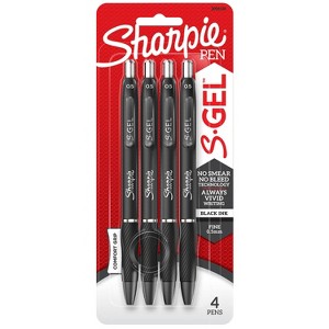 Sharpie S-Gel 4pk Gel Pens 0.5mm Fine Tip Black: Retractable, Contoured Rubber Grip, Pocket Clip, Stationery & Office - 1 of 4