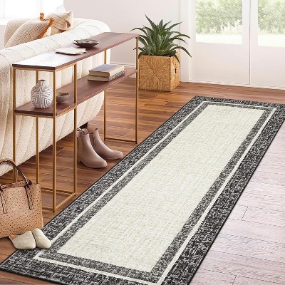 Washable Runner Rug Modern Bordered Soft Non-Slip Rugs for Bedroom Low-Pile Stain Resistance Indoor Carpet Non Shedding Rug
