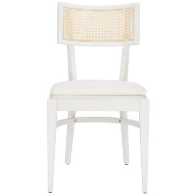 White Rubberwood Upholstered Dining Chair with Cane Backrest