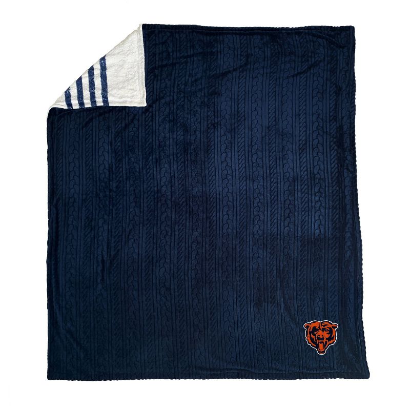 NFL Chicago Bears Embossed Logo Faux Shearling Stripe Blanket, 1 of 4