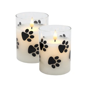 LumaBase Battery-Operated LED Glass Candles with Flickering Flame, Paw Print - Set of 2 - 1 of 4