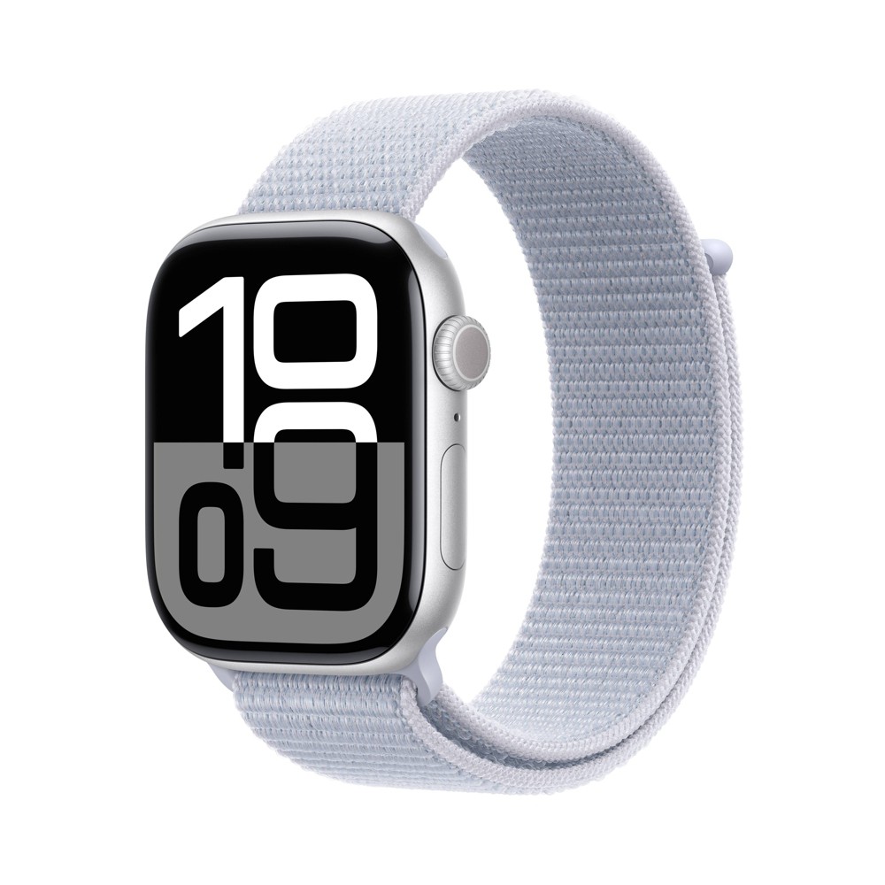 Apple Watch Series 10 GPS + Cellular 46mm Silver Aluminum Case with Blue Cloud Sport Loop