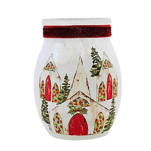 Stony Creek 4.0 Inch Christmas Chapel Pre-Lit Small Jar Christmas Lighted Glass Accent , Trees Village Snowy (1PC) - 1 of 4