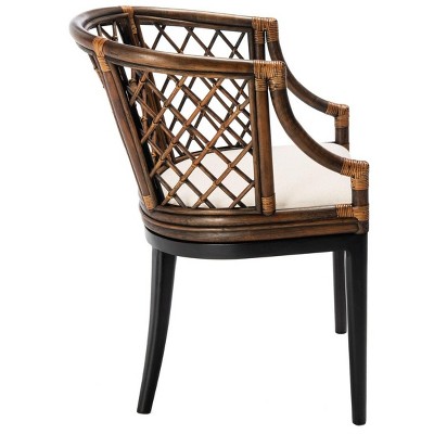 Monaco Coastal Chic Brown Rattan Armchair with Soft White Cushion