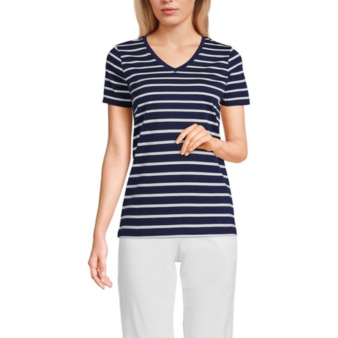 Lands' End Women's Relaxed Supima Cotton V-neck T-shirt - Large - Deep ...