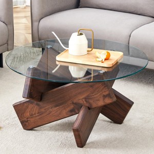 Modern Glass Coffee Table,Side Table With Tempered Glass Top And MDF Legs,Round Coffee Table For Living Room Dining Room-Cuddlewood - 1 of 4
