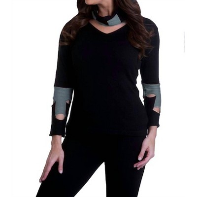 Women's Cut Work Sweater with Scarf - ANGEL
