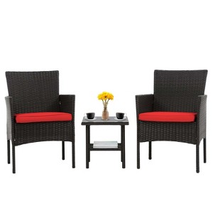 BestMassage 3-Piece Outdoor Patio Furniture Set Rattan Wicker Conversation Set - 1 of 4