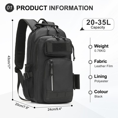 Unique Bargains Waterproof Multi-Pocket Fishing Backpack with Rod Holder Black — фото 2