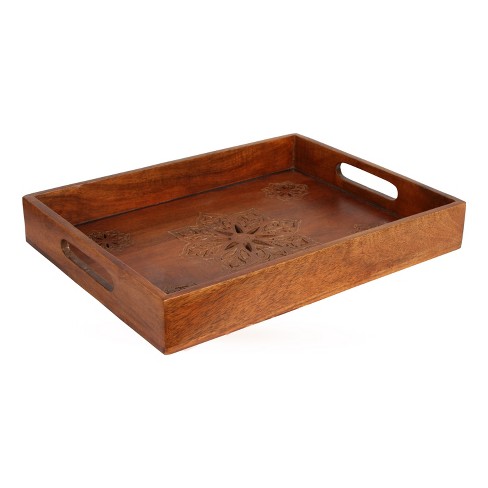 Mela Artisans Decorative Wood Serving Tray W/ Handles (darkwash