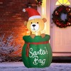 HOMCOM 4.5 ft. Christmas Inflatable Bear In Santa Claus Toy Bag, Outdoor Blow-Up Holiday Yard Decoration with LED Lights Display - 2 of 4