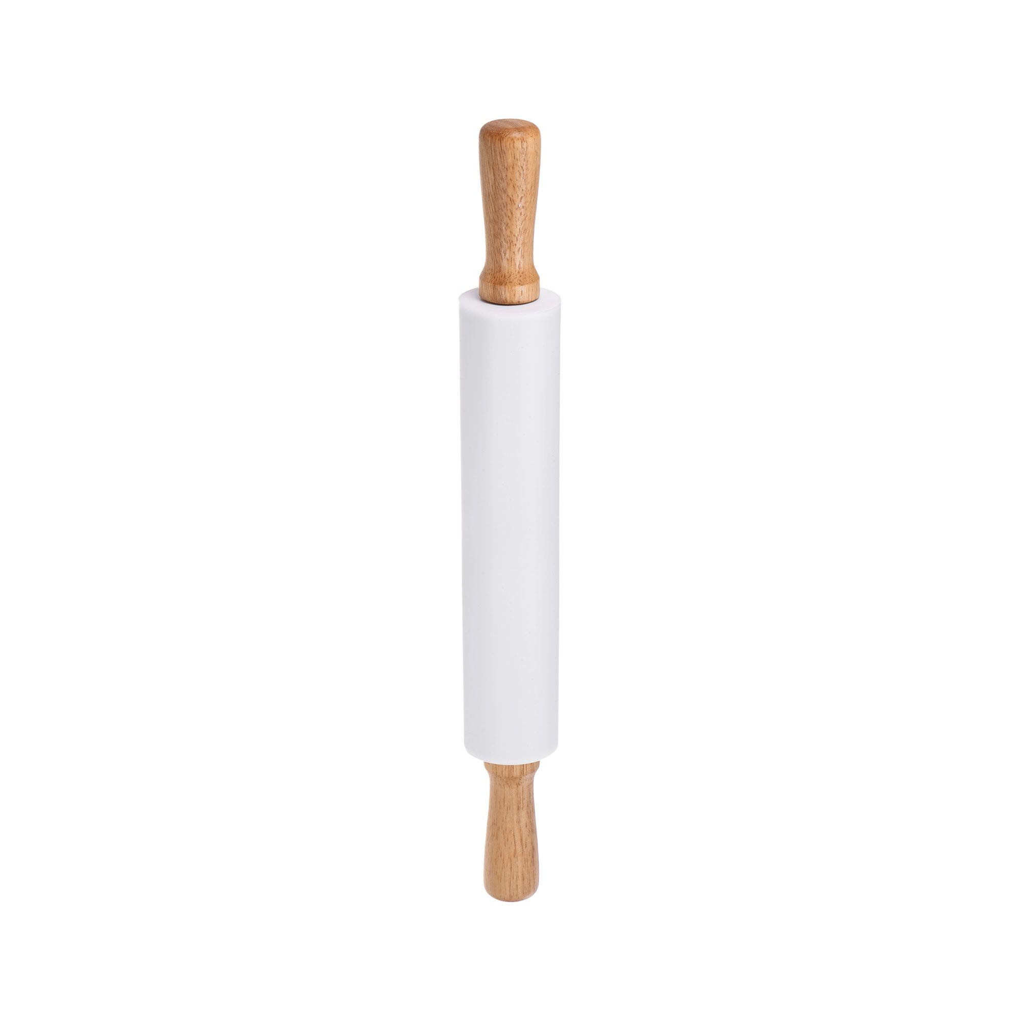 Unique Bargains Silicone Smooth Wooden Handle Non-Stick Kitchen Rolling Pin White 16.93" x 2.05"