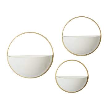Set of 3 Metal Wall Planters White/Gold - Olivia & May