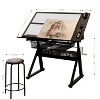 Hand crank adjustable tempered glass drafting drawing and printing table with chair and storage space for living room, study, bedroom(white) - 3 of 4