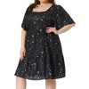 Agnes Orinda Women's Plus Size Sparkly Star Square Neck Ruffle Short Sleeve Flowy Summer Midi Dress - 2 of 4
