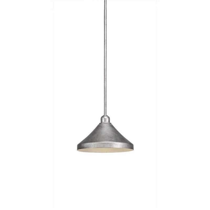 Toltec Lighting Vintage 1 - Light Pendant in  Aged Silver with 10” Aged Silver Cone Metal Shade Shade, 1 of 2