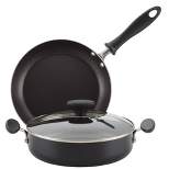 Farberware 3pc Nonstick Aluminum Reliance Covered Sauteuse and Open Skillet Cookware Set Black