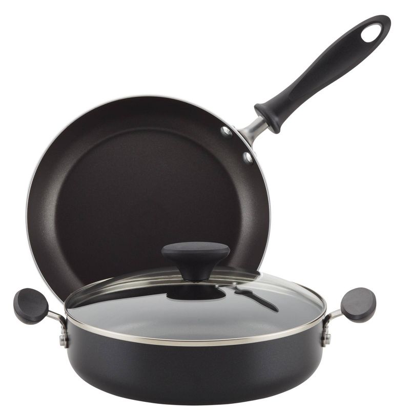 Farberware 3pc Nonstick Aluminum Reliance Covered Sauteuse and Open Skillet Cookware Set Black, 1 of 11