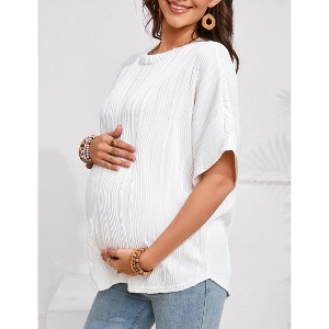 Maternity Tops Women’s Pregnancy Shirts Fall Textured Casual Crew Neck Pregnant Clothes S-2XL - 1 of 4