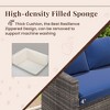 COWLOWN 7 Piece Blue Outdoor Patio Furniture Set, Brown Rattan with Dining Table, 3 Ottomans, Thickened Cushions for Backyard, Deck and Garden - 3 of 4