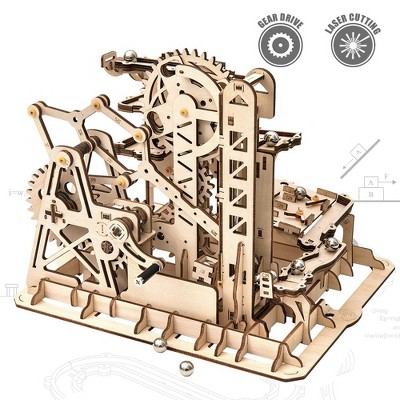 ROBOTIME Marble Run Kit 3D Wooden Jigsaw Puzzles Model to Build for Adults Birthday Gift, Beige, 10"*9"*8"