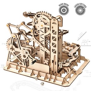 ROBOTIME Marble Run Kit 3D Wooden Jigsaw Puzzles Model to Build for Adults Birthday Gift, Beige, 10"*9"*8" - 1 of 4