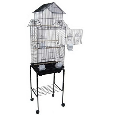 YML 6844 3/8 inches Bar Spacing Tall Pagoda Top Bird Cage with Stand 18 inches x 14 inches /Small Black