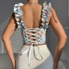 Womens Floral Tanks Lace-up Shoulder Straps Tied Back Summer Casual Tops Vest - 2 of 3
