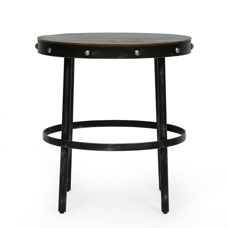 Rivet Modern Industrial Handcrafted Round Mango Wood Side Table Brown/Antique Gunmetal - Christopher Knight Home, 4 of 10