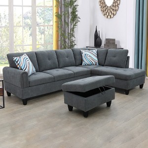 DOMETOUR Living Room Sofa Set 3Pcs(Sofa+Chaise+Ottoman) - 1 of 4