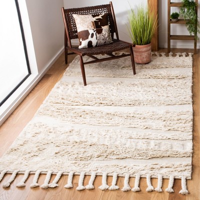 Ivory Hand-Knotted Wool 4' x 6' Rectangular Area Rug