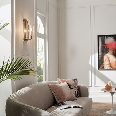Kimrose Brushed Natural Brass Cylinder Sconce with Clear Fluted Glass